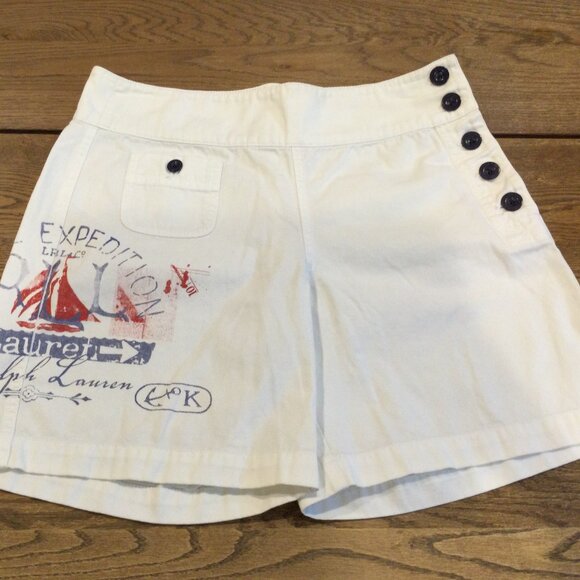 Ralph Lauren Shorts Womens 2 Nautical Button Casual Beach Resort Pockets White - Picture 1 of 9